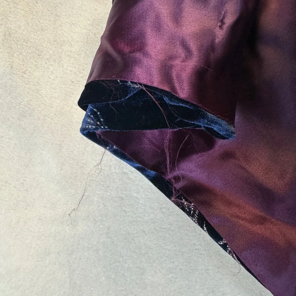 Blue Velvet Silver Glitter Whimsigoth Botanical Shawl Wrap Purple Satin Lining